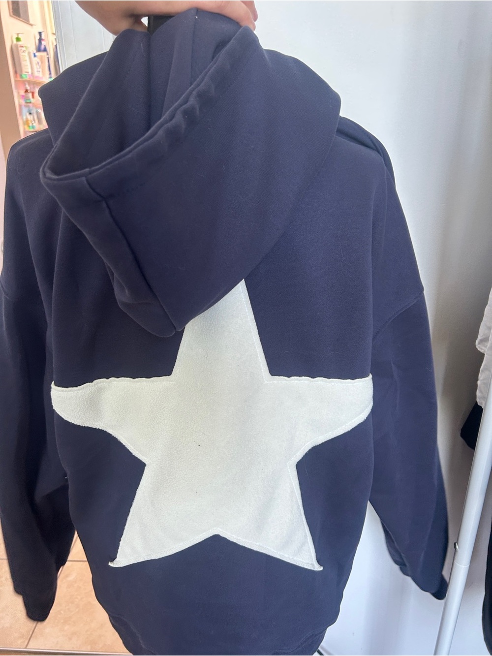 Navy Hoodie with Large White Star Back